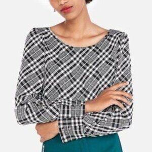 Express Plaid Long Sleeve Blouse in Black & White